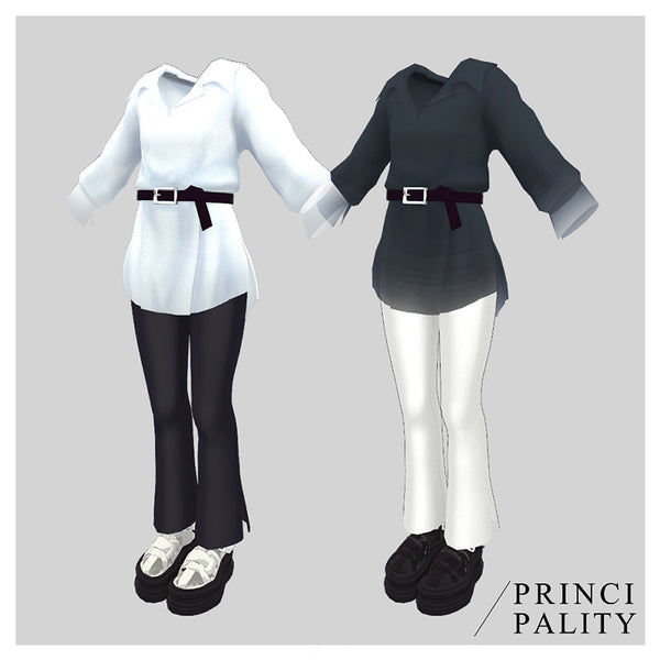 [20240301 - ] "/PRINCIPALITY by KeyLew" 3D Costume Full Pack "Long Shirt & Flare Pants Coordination Set with Sandals" for Chise/Karin/LSbody/Grus/Sue/Shinra [For VRChat]