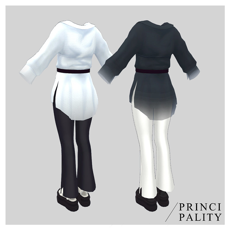 [20240301 - ] "/PRINCIPALITY by 霧生" 3D服装全套套装 "长衬衫&喇叭裤搭配凉鞋套装"（适用于VRChat）