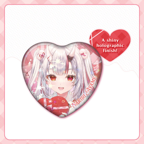 [20250214 - 20250317] "Nakiri Ayame Ayame's Valentine Merch" Holographic Heart-Shaped Button Badge