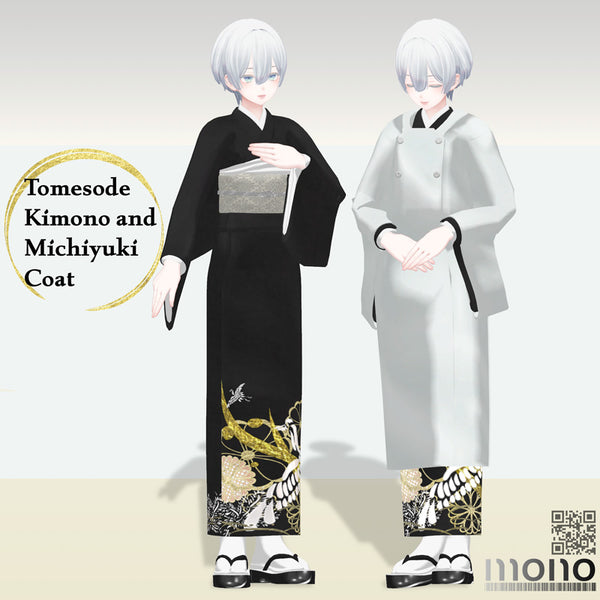 [20241129 - ] "monoTone" 3D Avatar Outfit 4 Avatars Compatibility + Base Model Included "Tomesode Kimono and Michiyuki Coat" [Compatible with Kikyo/Shinra/Weil/kir] (for VRChat)