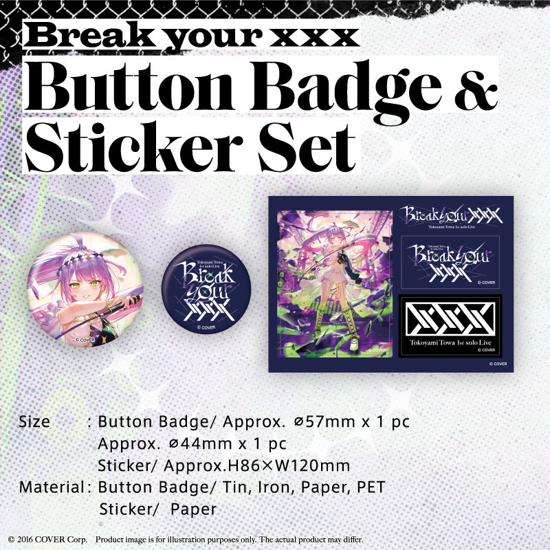 "Tokoyami Towa 1st Solo Concert "Break your ×××" Concert Merchandise" Button Badge & Sticker Set
