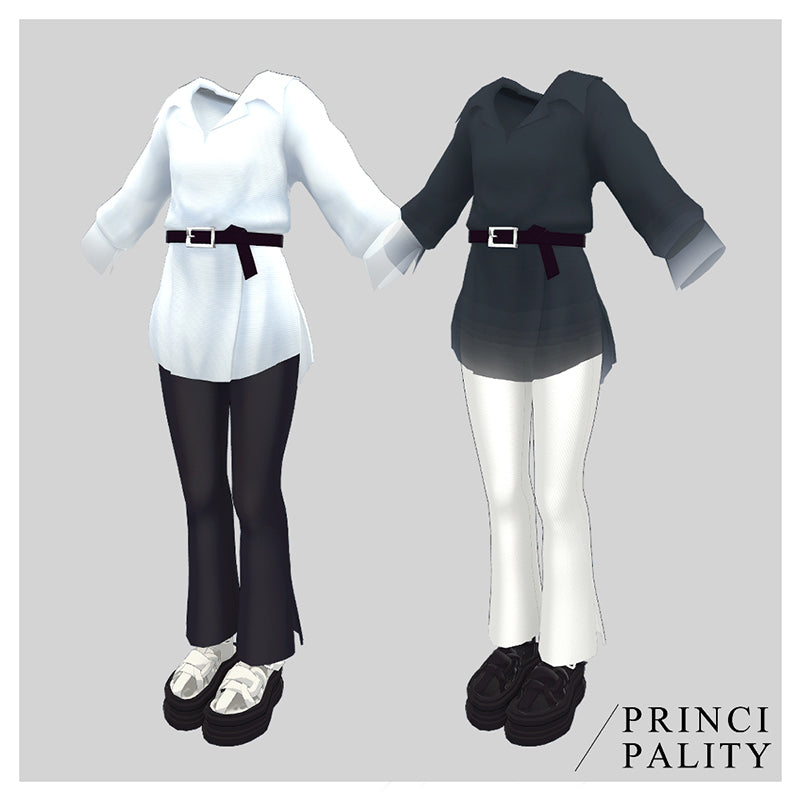 [20240301 - ] "/PRINCIPALITY by 霧生" Chise/Karin/Lsbody用3D服装 "长衬衫&喇叭裤搭配凉鞋套装"（适用于VRChat）