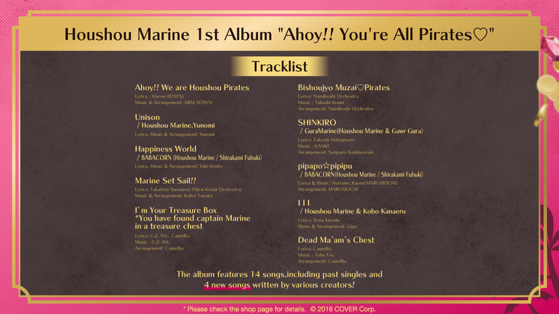 [20240730 - ] "Houshou Marine 1st Album [Ahoy!! You're All Pirates♡!]" Regular Edition