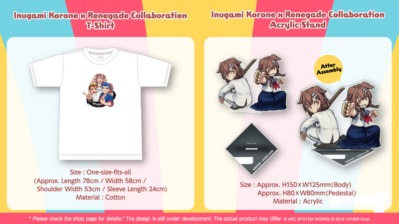 [20220805 - 20220905] [Limited Quantity/Handwritten Autograph] "Inugami Korone x Renegade Collaboration" Merch Complete Set Limited Edition